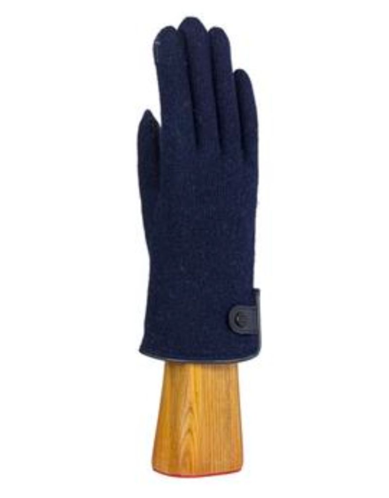 Santacana NST-LC-21 Wool and Cashmere Gloves Leather Badge - Marino