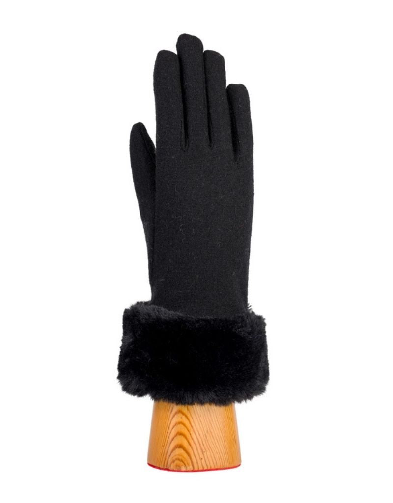 Santacana NST-LKF-21 Wool Cut & Sewn Gloves Faux Fur Cuff Negro