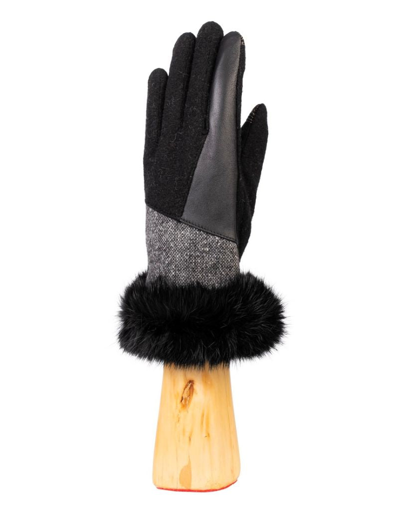 Santacana NST-LKF-28 Wool Cut & Sewn Gloves Rabbit Fur Cuff Negro