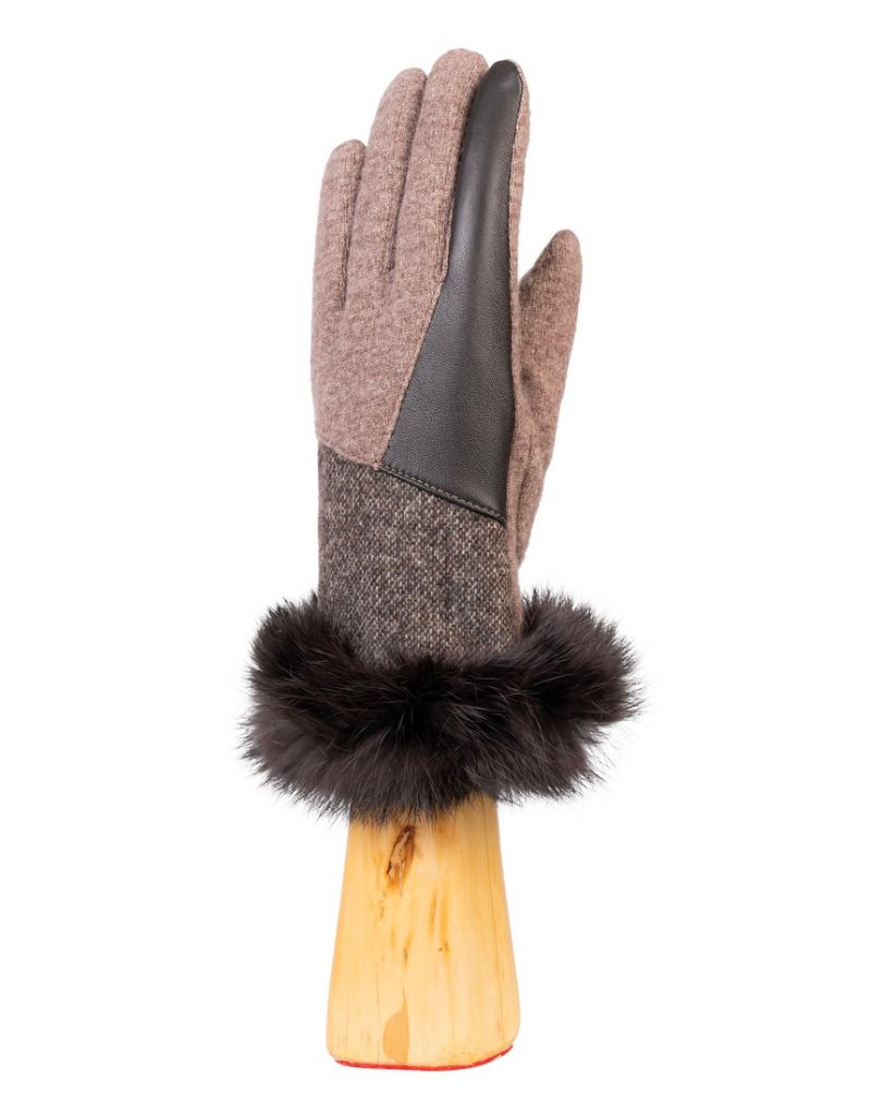 Santacana NST-LKF-28 Wool Cut & Sewn Gloves Rabbit Fur Cuff Vison