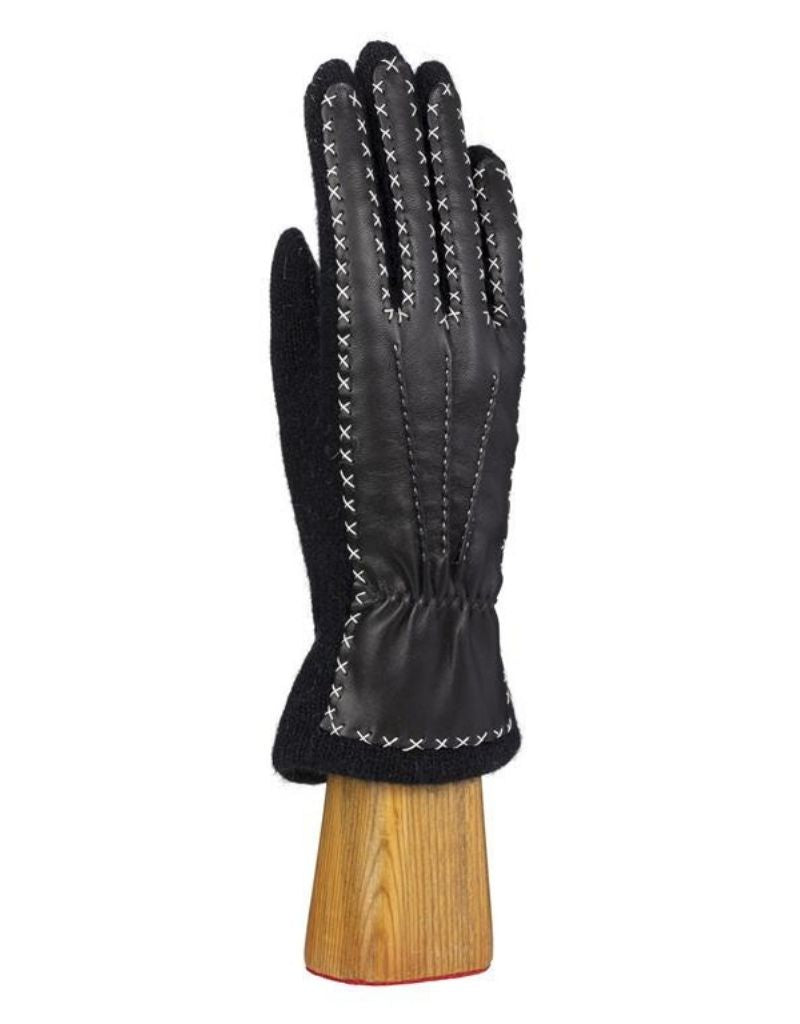 Santacana NST-LN-289 Wool and Angora Knitted gloves Leather Back Negro