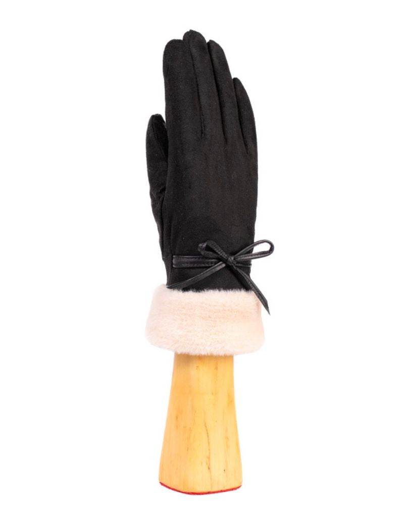 Santacana OST-GP-43 Suede Knit Gloves Cuff and Bow Negro