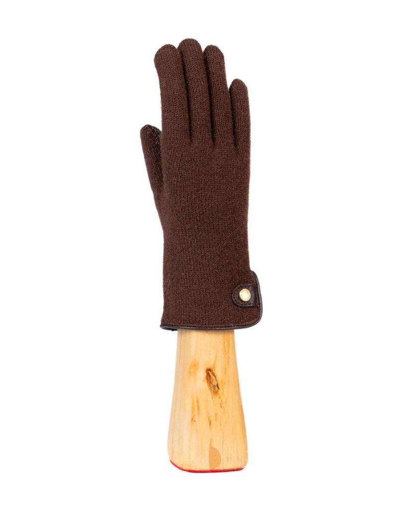 Santacana OST-LC-21 Wool and Cashmere Gloves Leather Trim and Button Moka