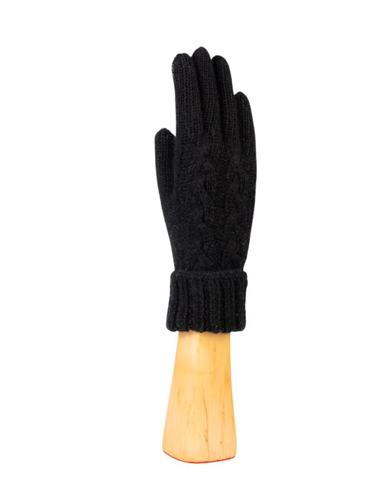 Santacana OST-LC-46 Wool and Cashmere Gloves Braids Ribbed Cuff Negro
