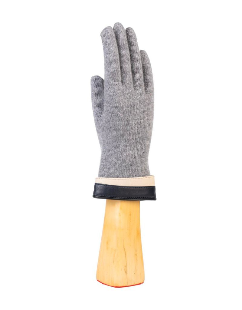 Santacana OST-LC-52 Wool and Cashmere Gloves Double Leather Trim Gris
