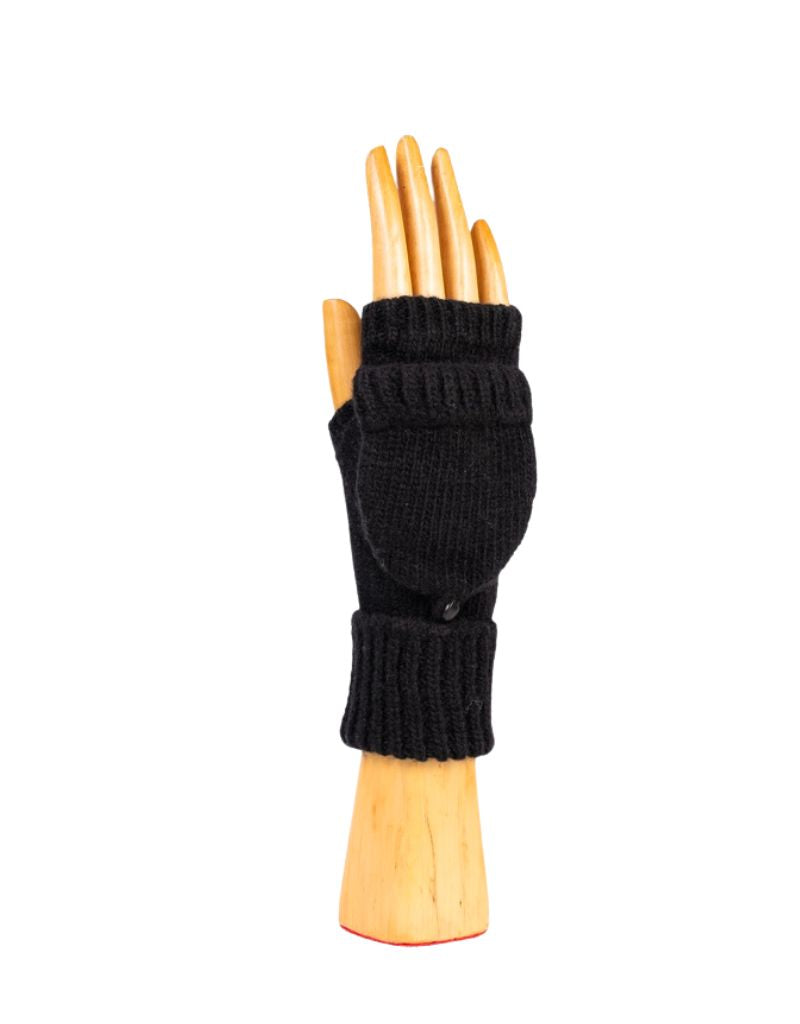 Santacana OST-LC-56 Wool and Cashmere Fingerless Gloves Hood Button Negro