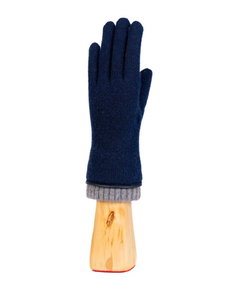 Santacana OST-LC-61 - Wool and Cashmere Gloves Leather Trim and Cuff Marino