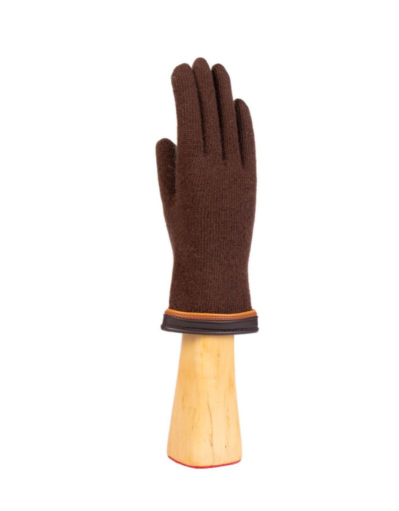 Santacana OST-LC-63 Wool and Cashmere Gloves Triple Leather Trim Moka