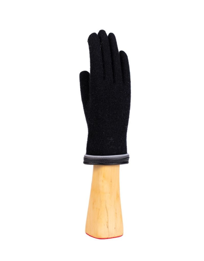 Santacana OST-LC-63 Wool and Cashmere Gloves Triple Leather Trim Negro