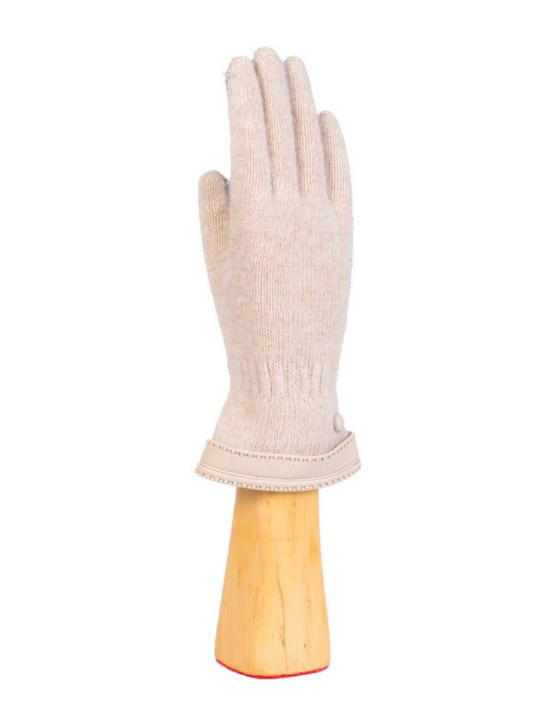 Santacana OST-LN-406 Wool and Angora Knitted Gloves Leather Trim Banding Button Arena