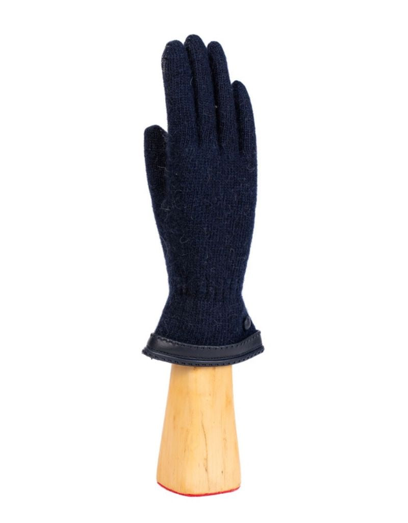 Santacana OST-LN-406 Wool and Angora Knitted Gloves Leather Trim Banding Button Marino