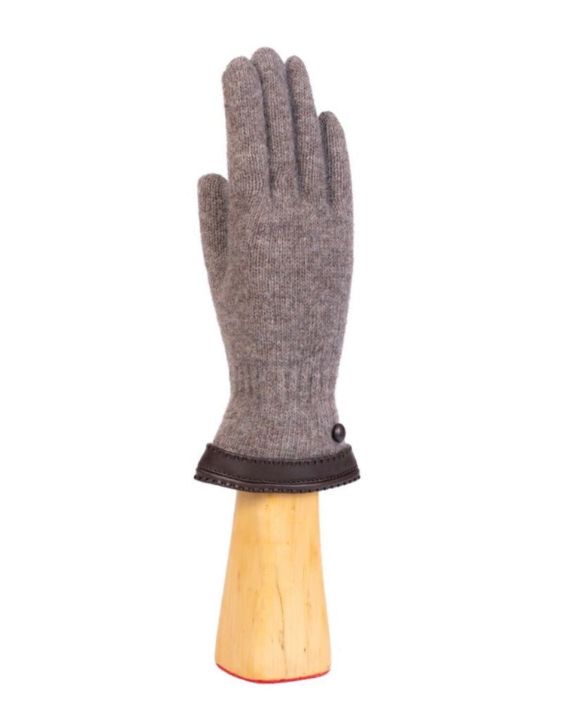 Santacana OST-LN-406 Wool and Angora Knitted Gloves Leather Trim Banding Button Vison
