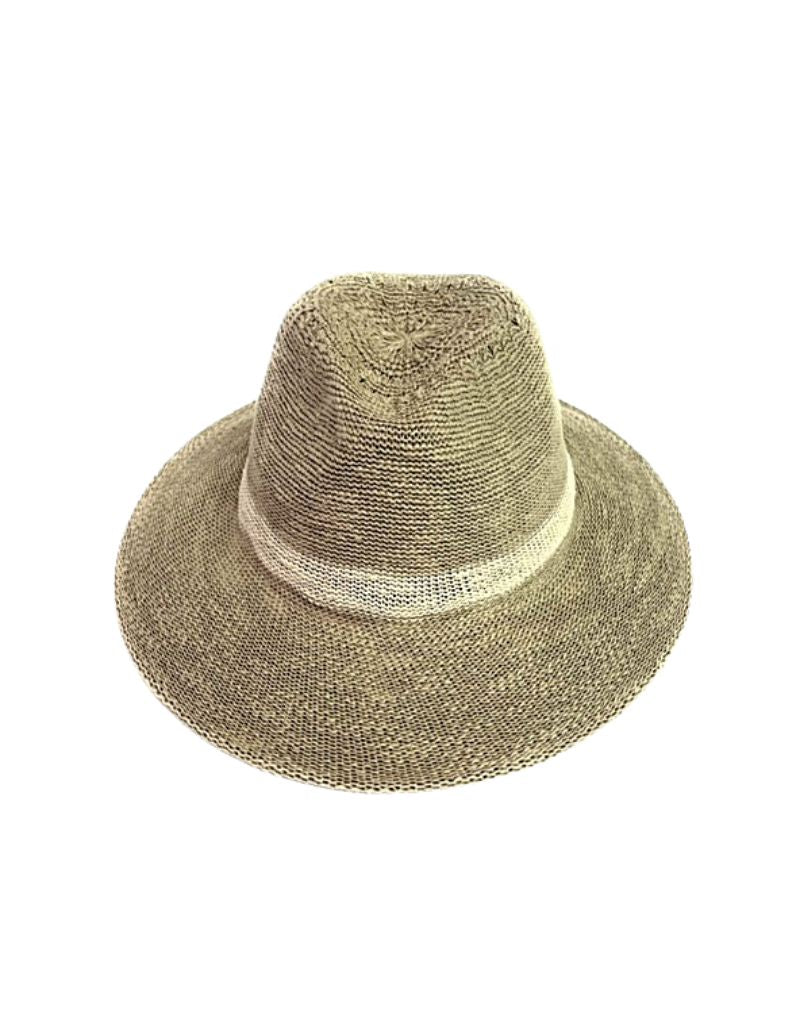 Shihreen 18S-1615 Cotton Blend Fedora Hat with Stripe Natural