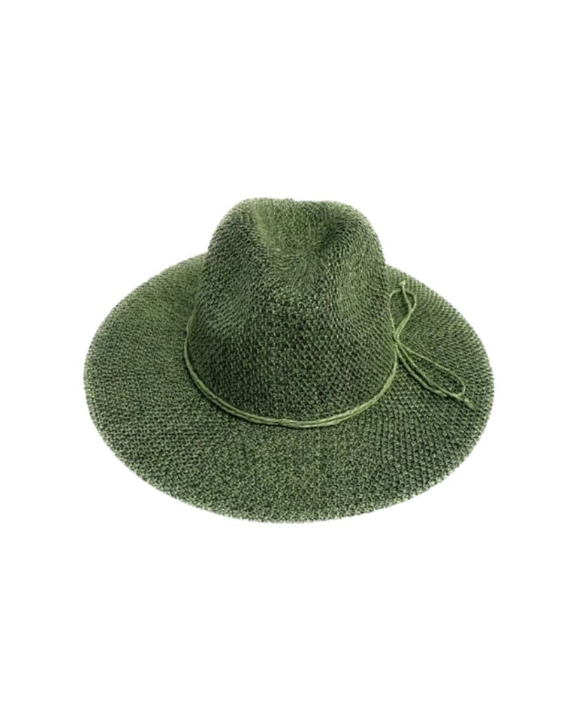 Shihreen 24S-0320 Woven Fedora Hat with Tie Olive
