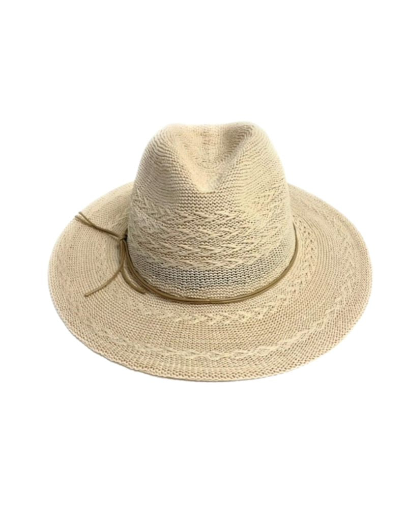 Shihreen 24S-0926 Cotton Blend Patten Fedora Brim Hat Light Beige
