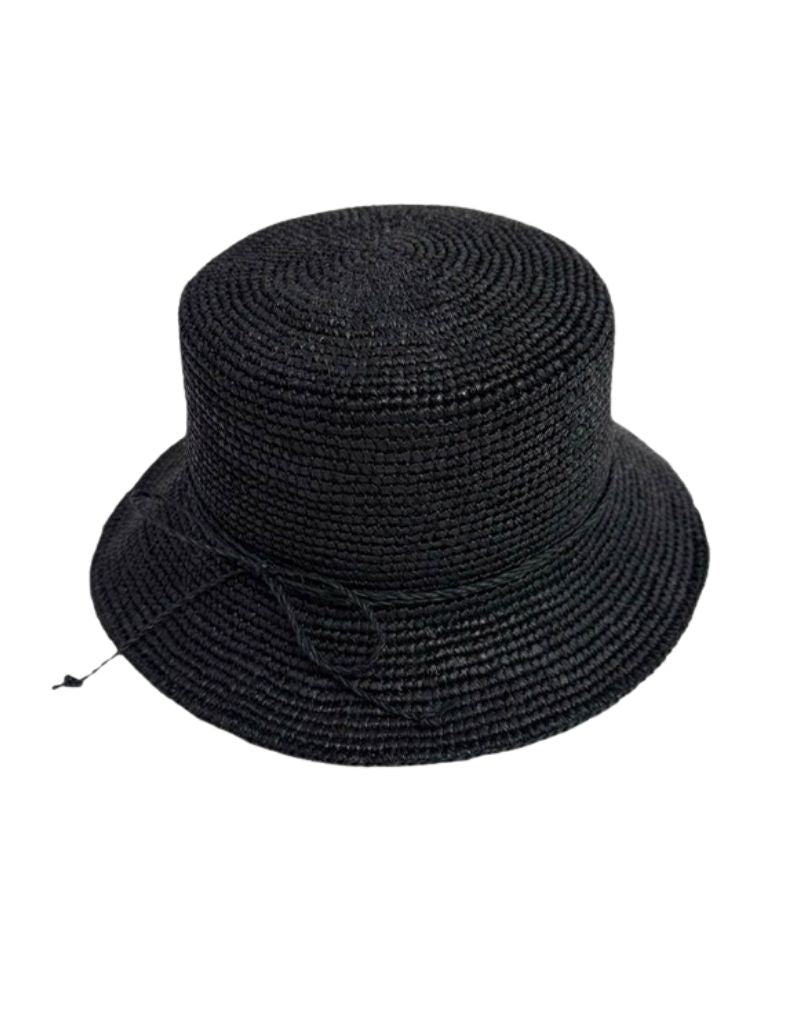 Shihreen | 25S-0218 Raffia Bucket Hat with Straw Tie Black  display picture 1