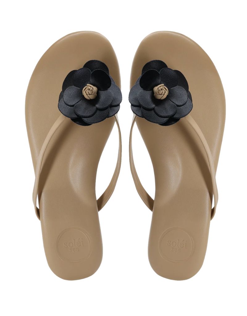 Solei Sea Valentina Flower Sandal Tan and Black