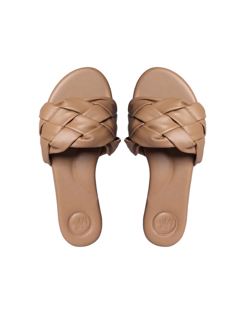 Solei Sea Vanetta Woven Strap Slide Camel