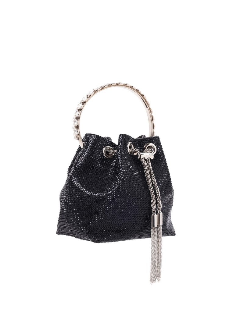 Sondra Roberts Drawstring Rhinestone Lina Bag Gem Handle Chain Strap SRB-E3866S Black