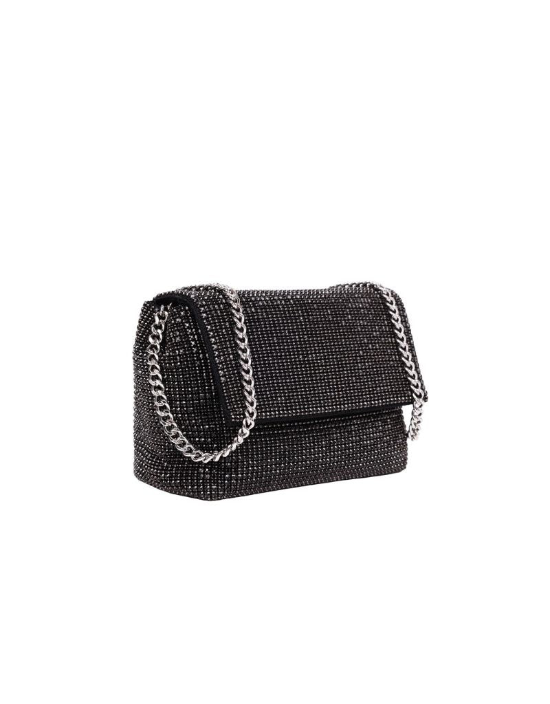 Sondra Roberts Rhinestone Flap Bag with Chain Strap SRB-E3996 Black