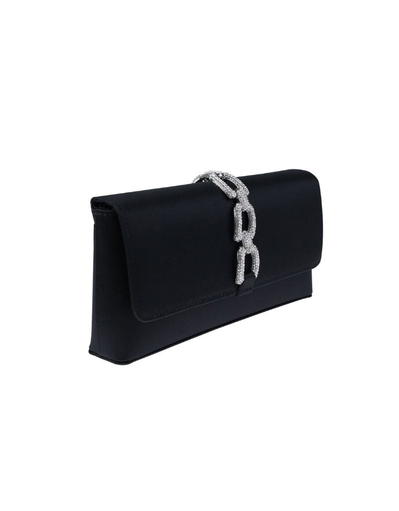 Sondra Roberts Satin Rhinestone Chain Fold Over Clutch SRB-E3950 Black