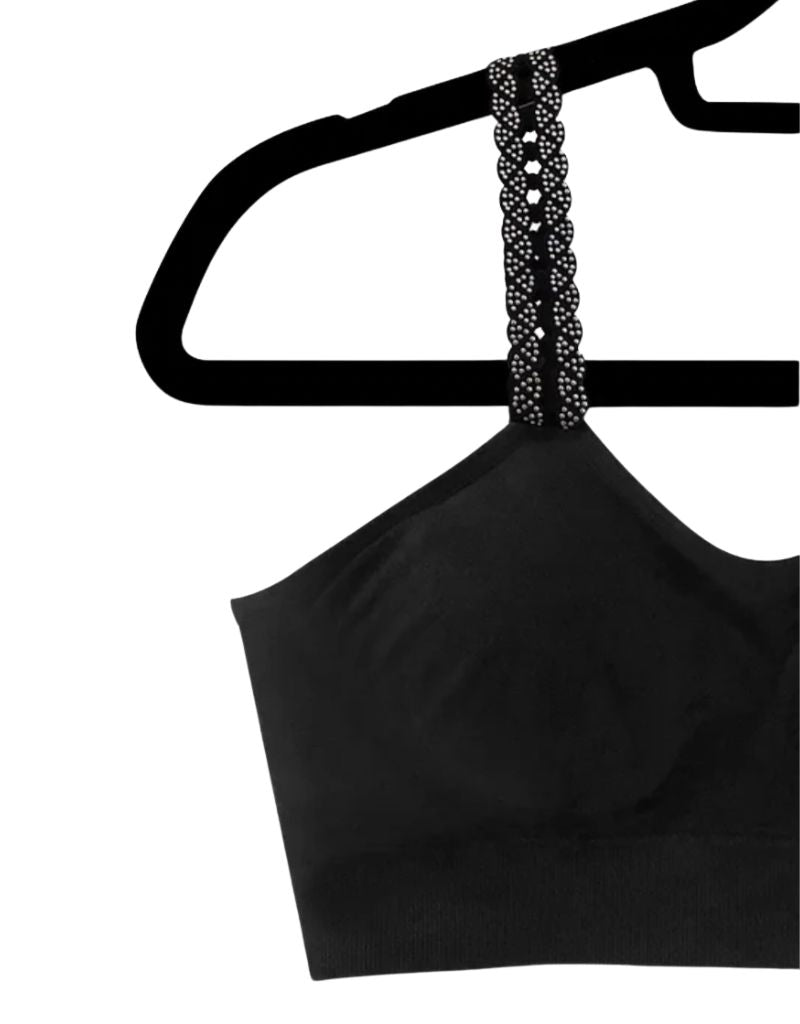 Strap Its Black Bra with Attached Black Loop Silver Studs Strap