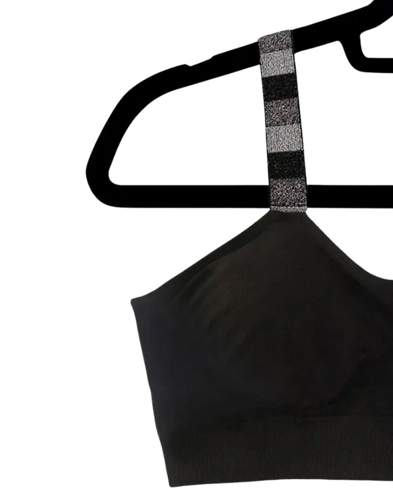 Strap Its Black Bra with Attached Metallic Ombre Strap