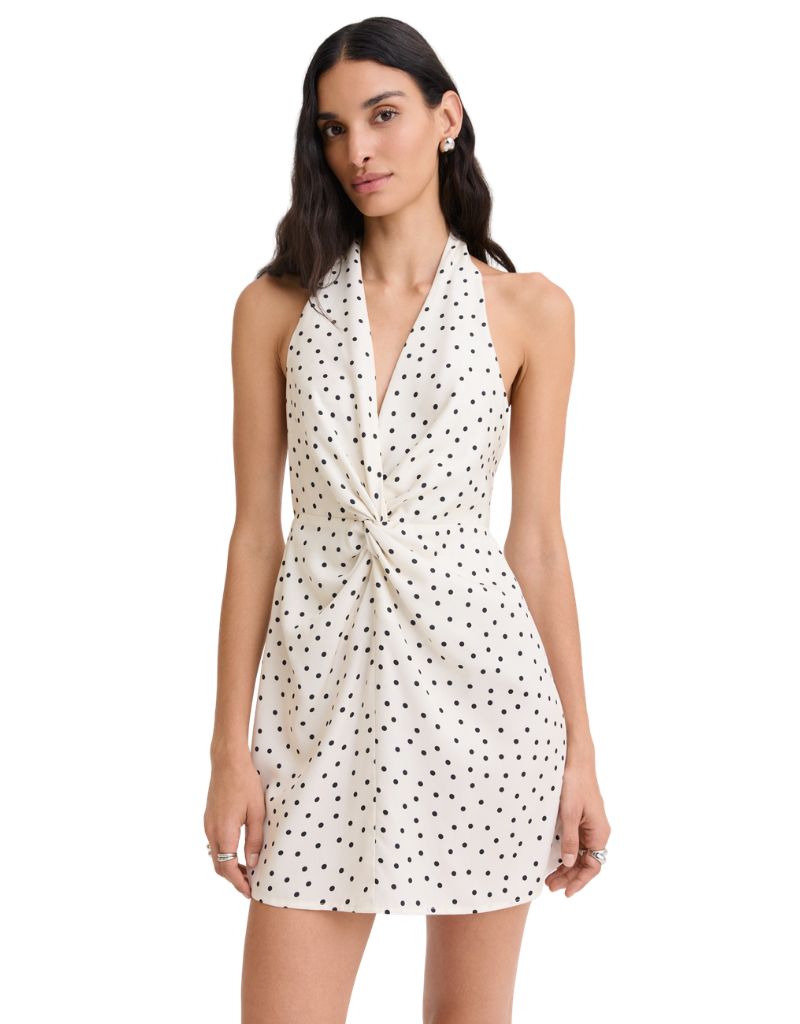 Matthew Bruch | Twist Deep V Mini Dress Cream with Black Polka Dot 6 Matthew Bruch | Twist Deep V Mini Dress Cream with Black Polka Dot 6