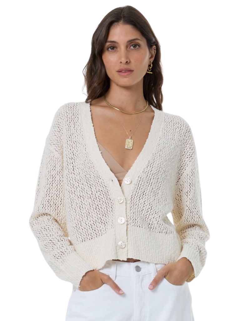 Young Fabulous & Broke Bradshaw Boucle Cardigan Chalk Solid