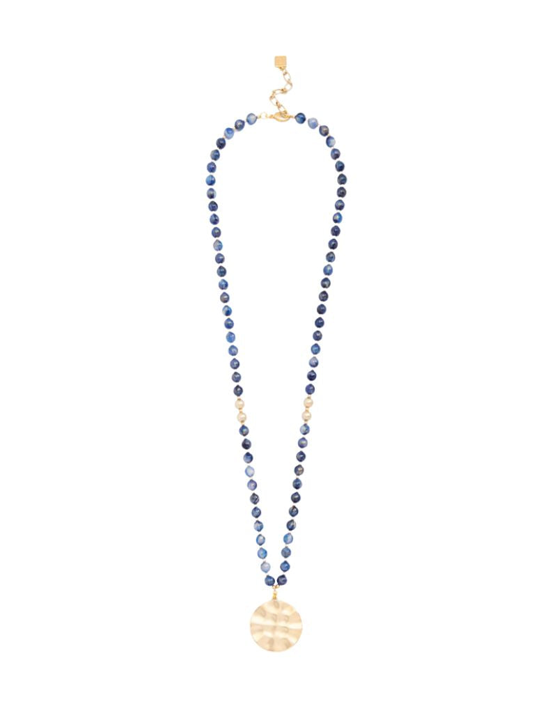 Zenzii N2742 Navy Iridescent Beaded Medallion Long Necklace