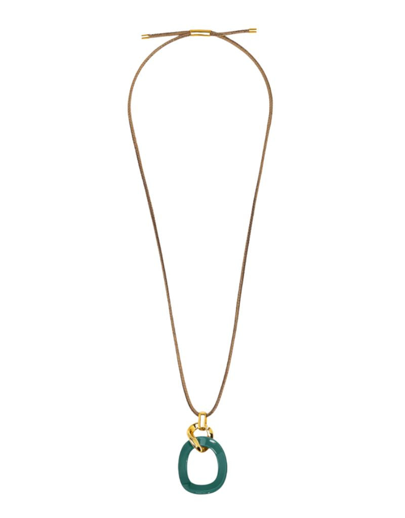 Zenzii N2914 Dark Teal Curved Oval Pendant Long Necklace