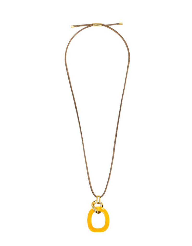 Zenzii N2914 Honey Curved Oval Pendant Long Necklace