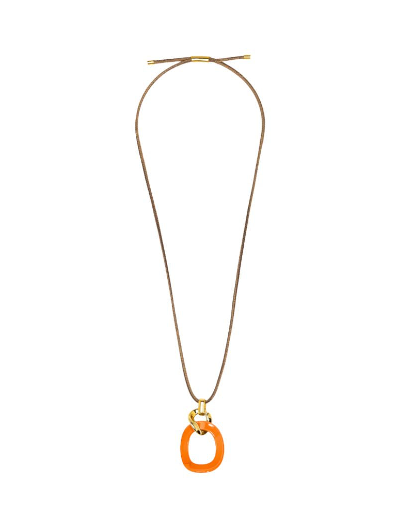 Zenzii N2914 Orange Curved Oval Pendant Long Necklace