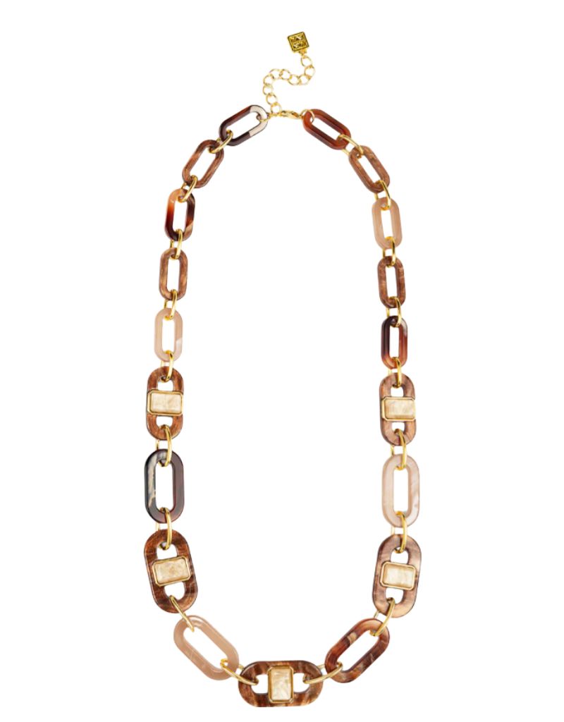 Zenzii N2994 Brown Geometric Resin Link Long Necklace