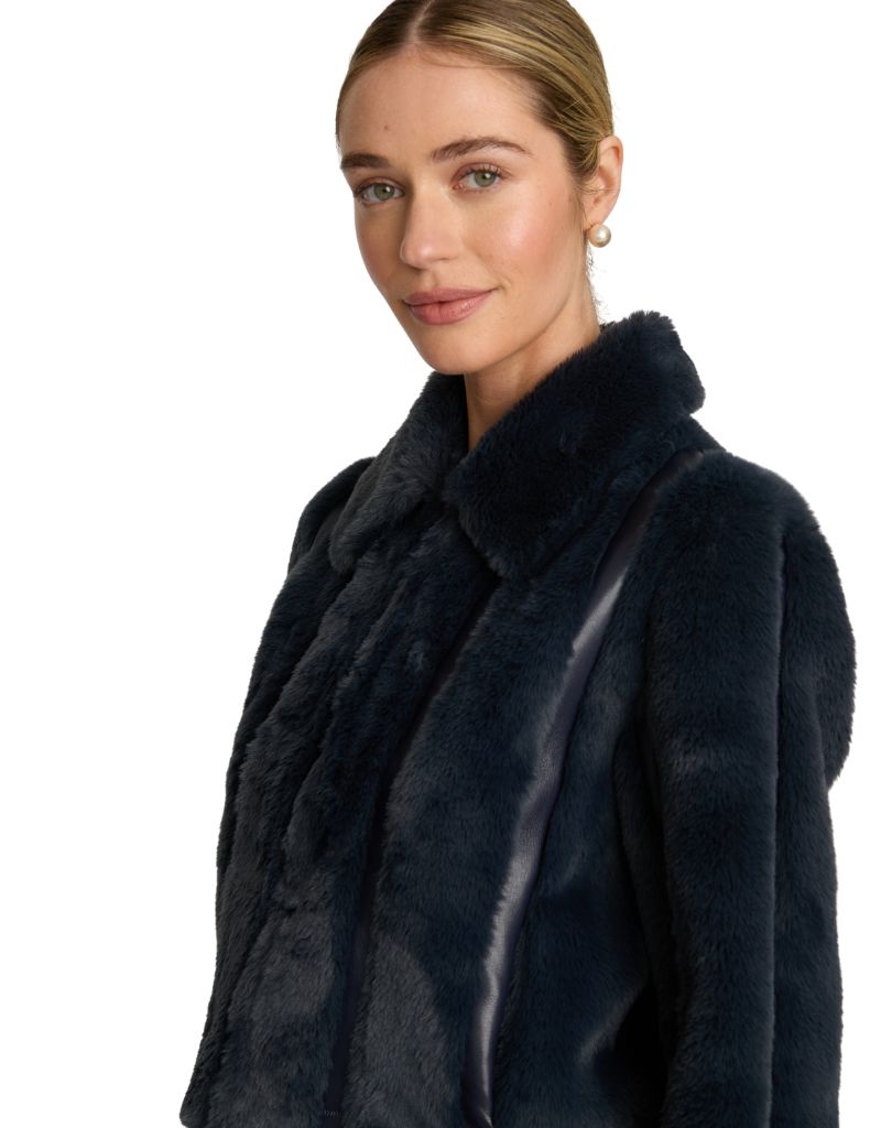 Sona Jacket in Navy Faux Fur