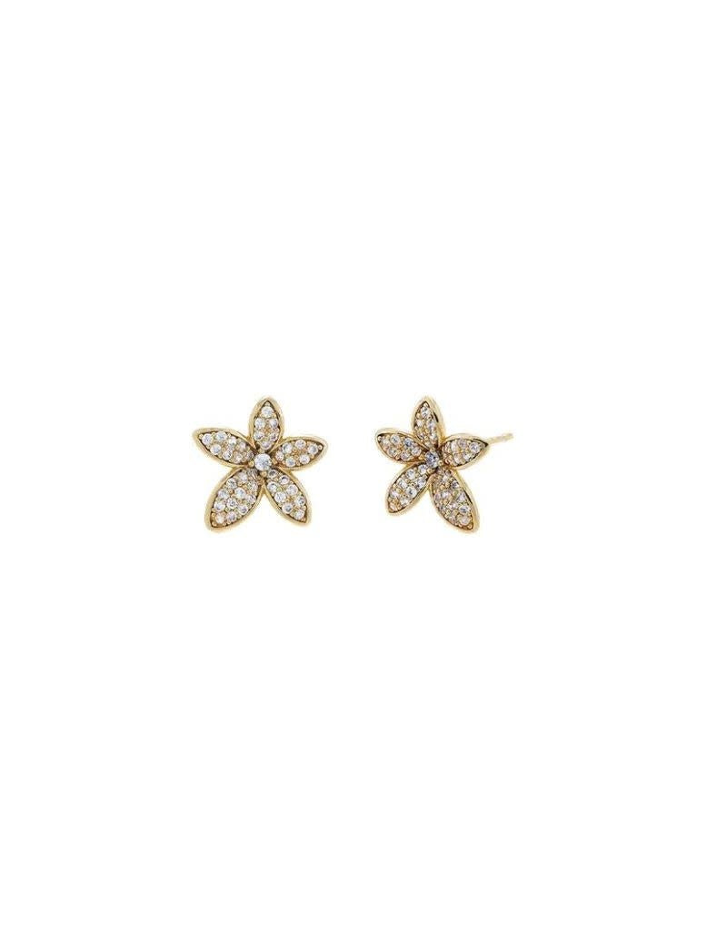 E72175-BRGLD Pave Five Leaf Flower Stud Earring Gold