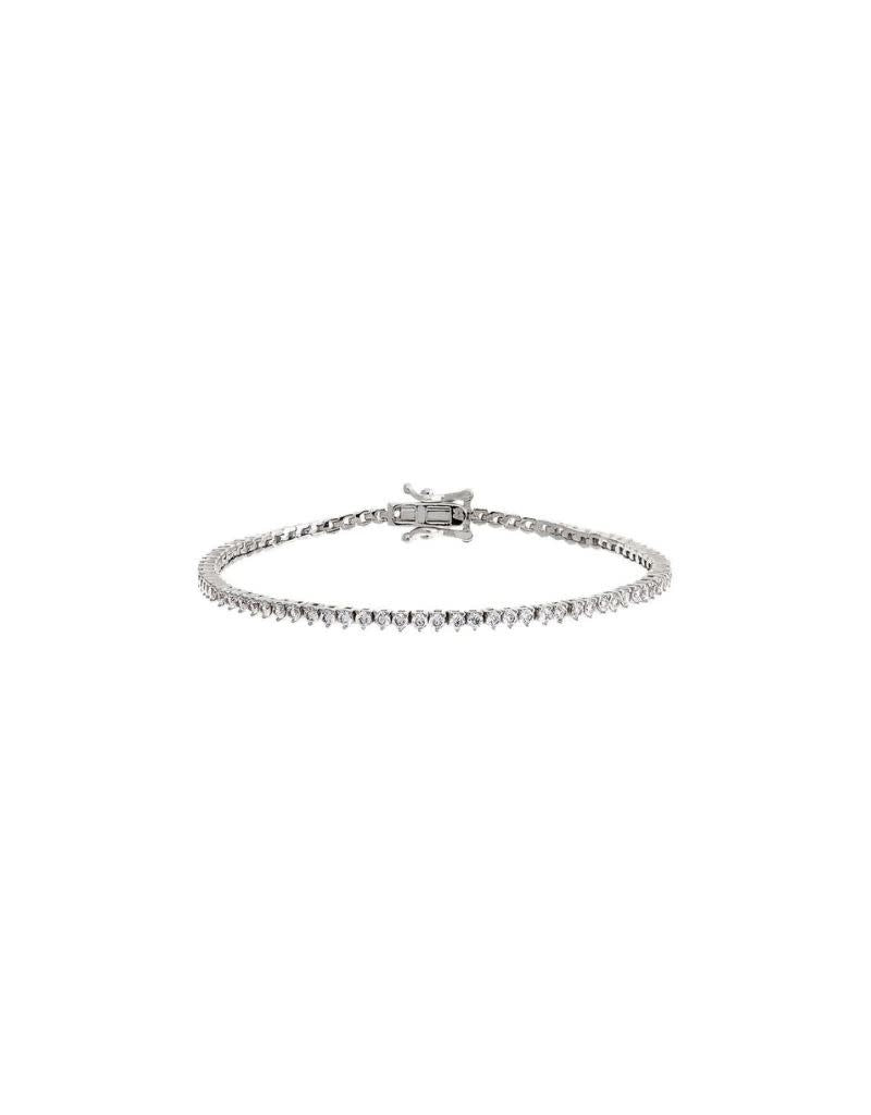 B73486-BRSIL Eden Thin Three Prong Tennis Bracelet 2mm Silver 6.5"