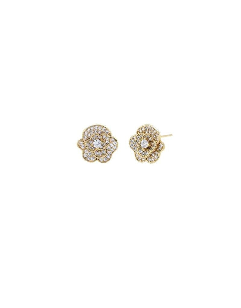 E72137-BRGLD Pave CZ Flower Stud Earring Gold