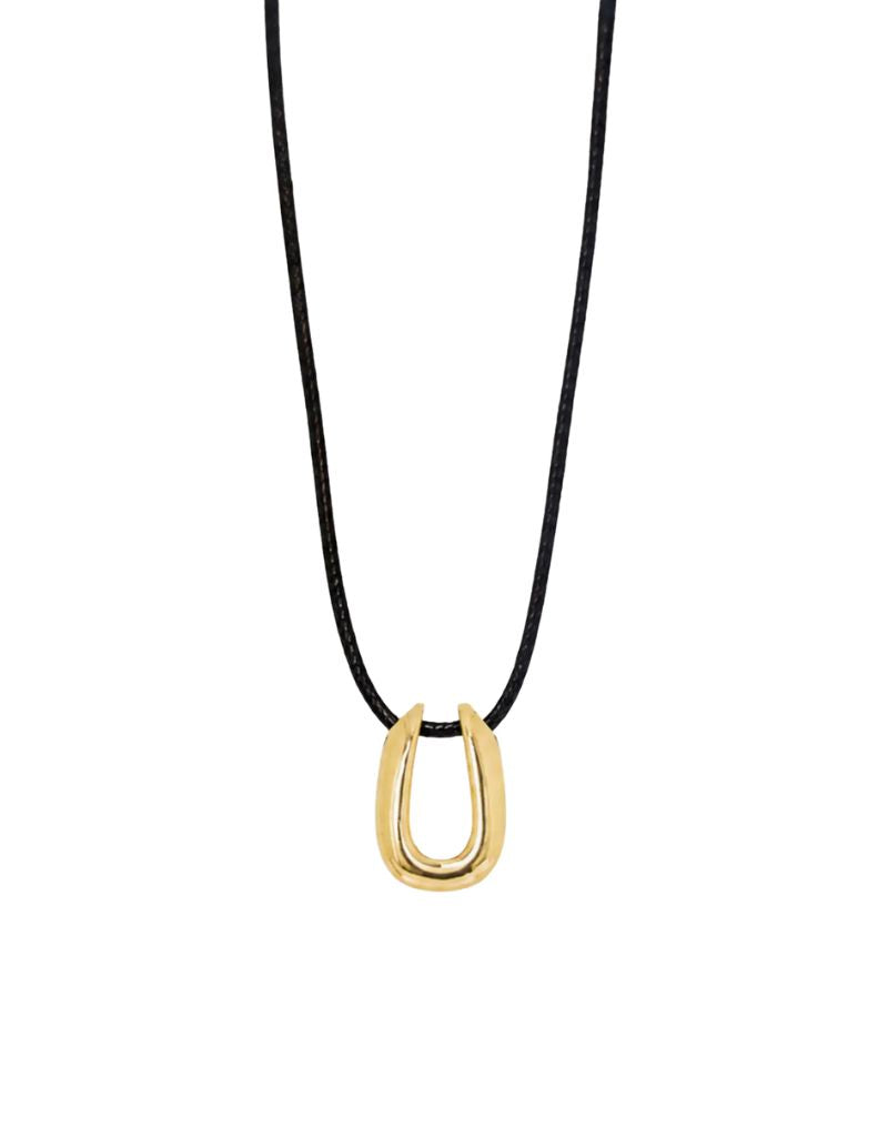 4451N Gold Black Cord Pendant Necklace