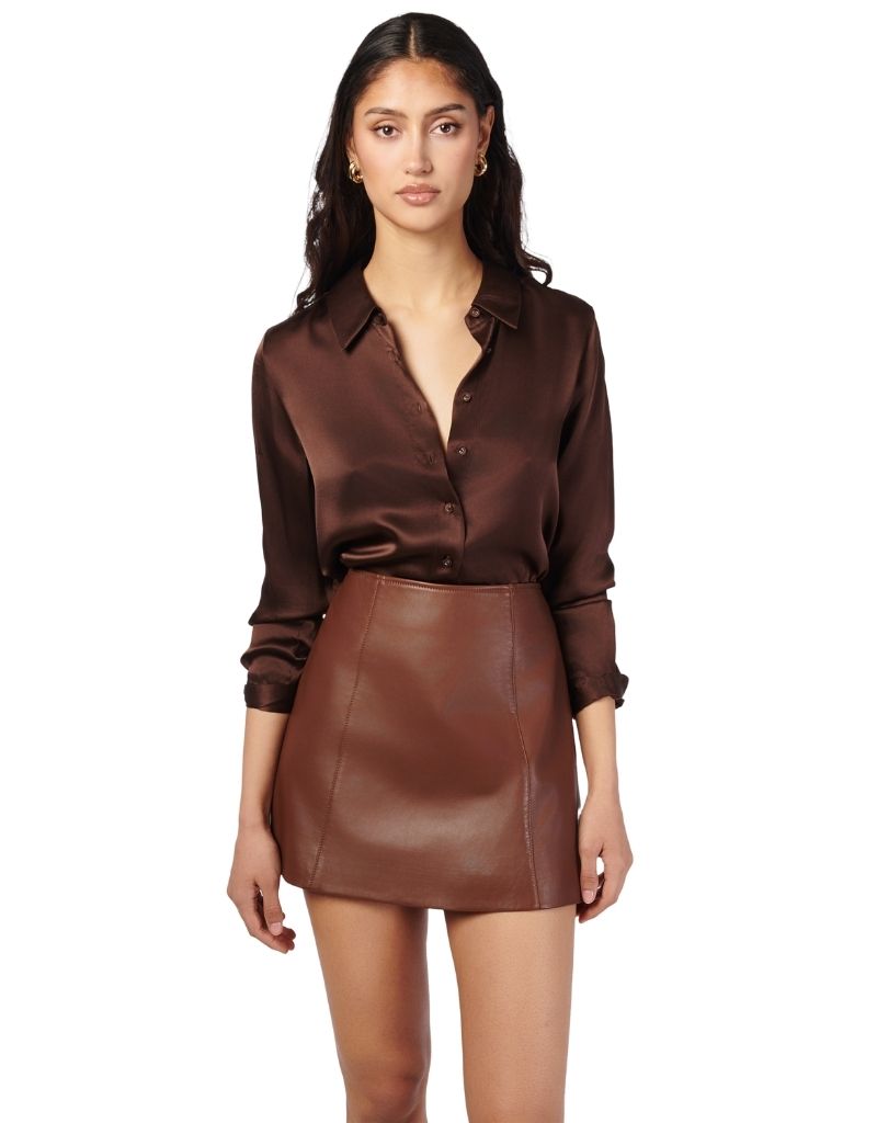 Cillian Genuine Leather Mini Skirt Mousse