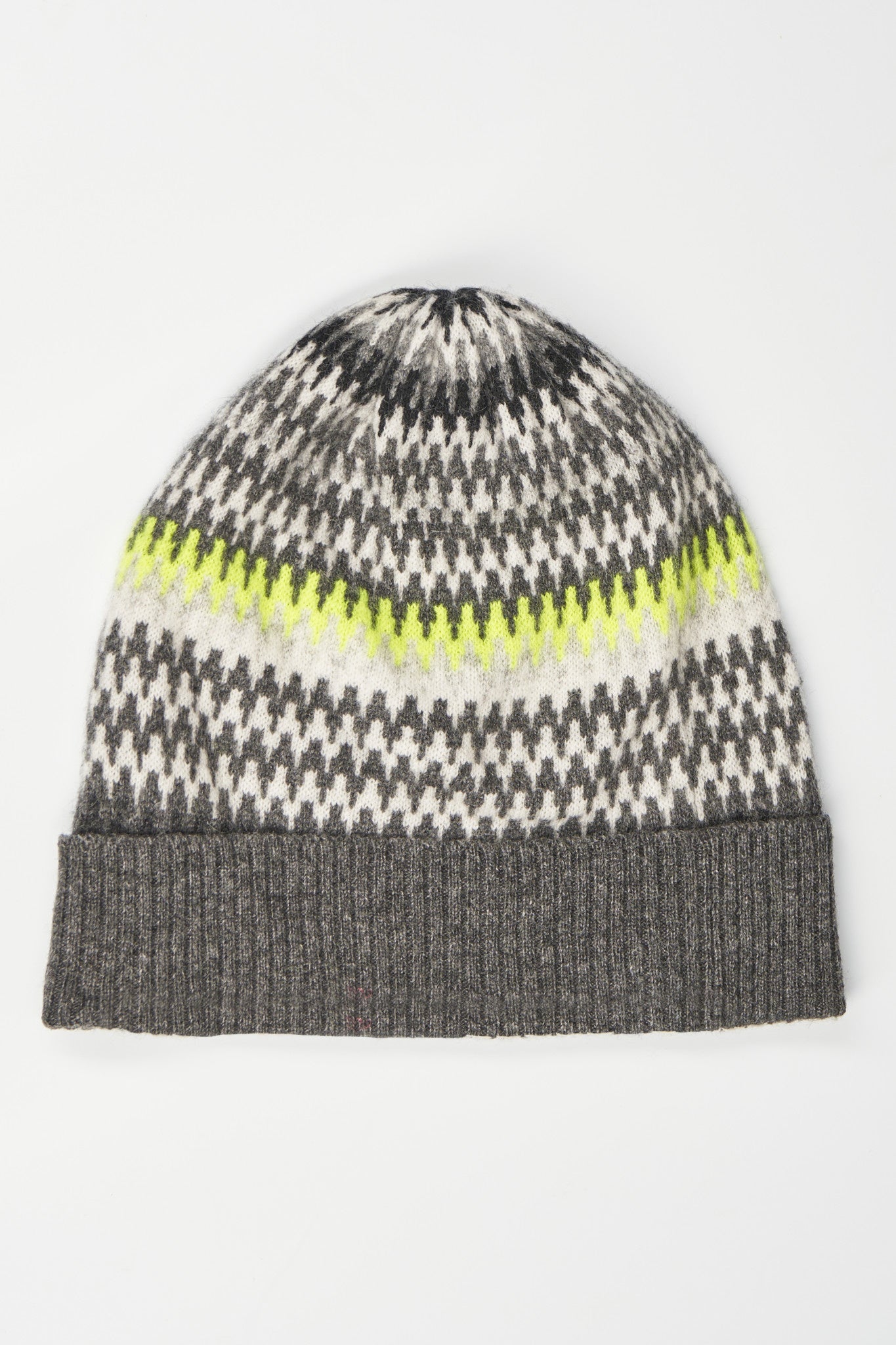 Fairisle Beanie Derby Grey Black Charcoal Yellow OS