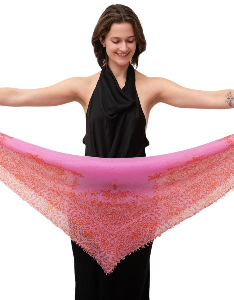 Cashmere Poet Paisley Square Scarf Rose Saffron