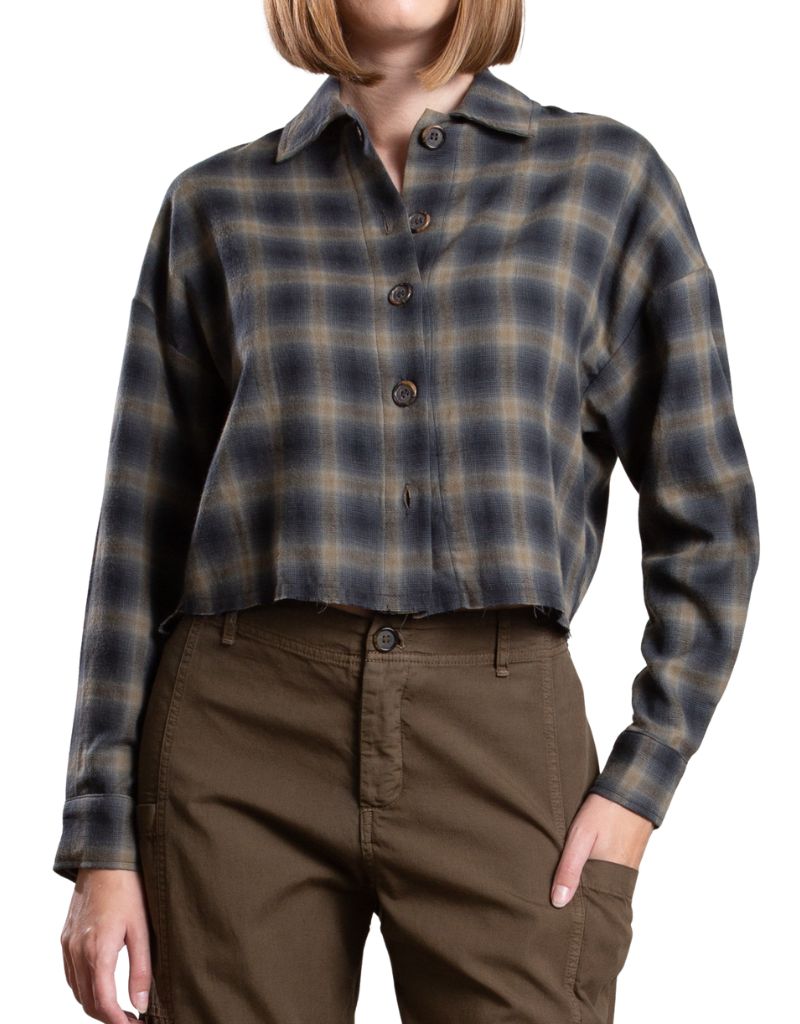 Esme Crop Shirt In Ombre Plaid Ink F26