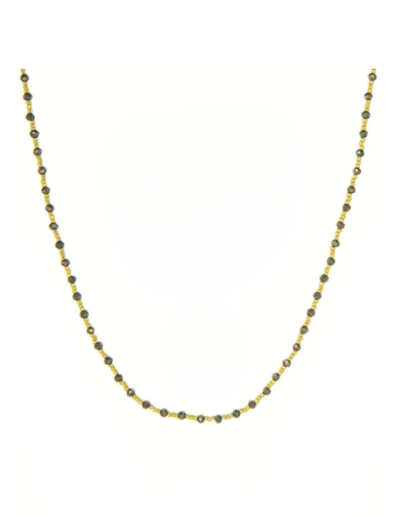 3733N Gold Plated Pyrite 15" Seed Bead Necklace