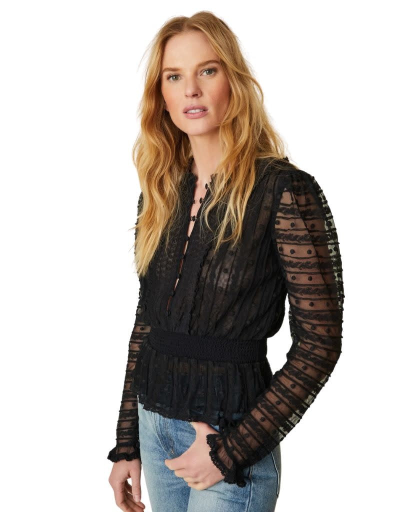 LoveShackFancy Baine Top Black side view on blonde model