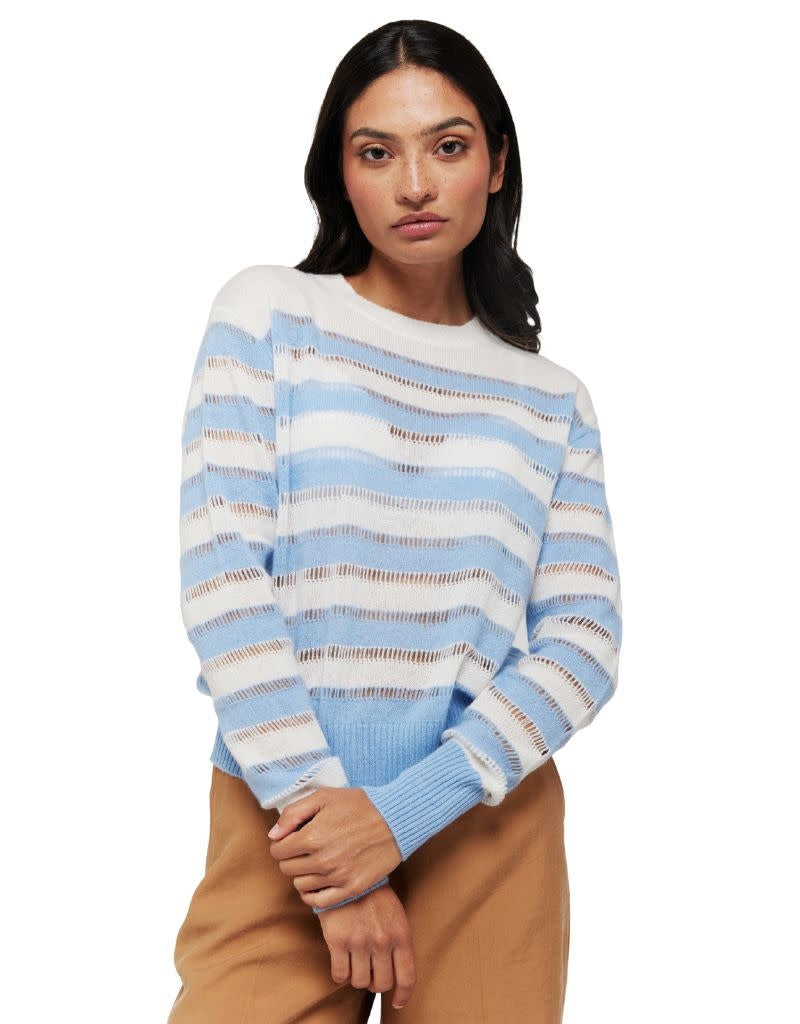 Mini Stripe Pearl Crew Haze - Brodie Cashmere