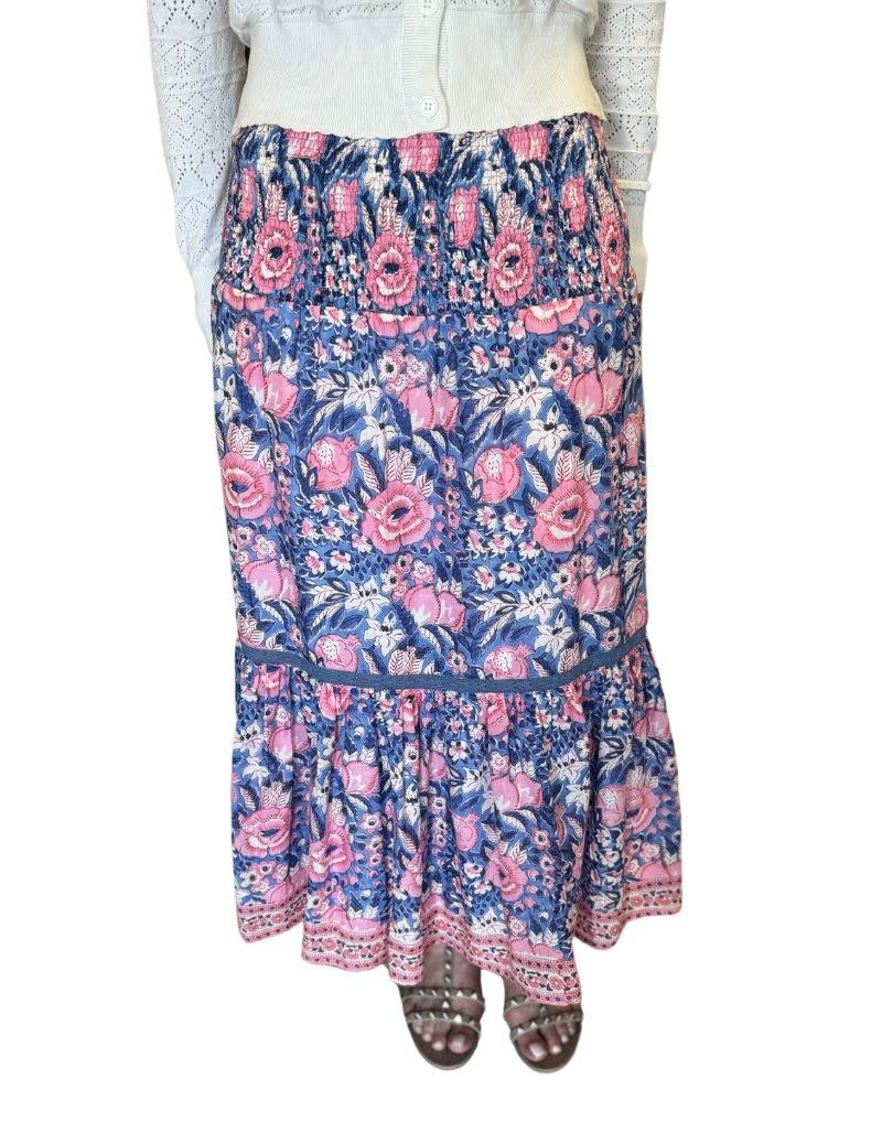 Mandy Midi Skirt Indigo Pink floral 6