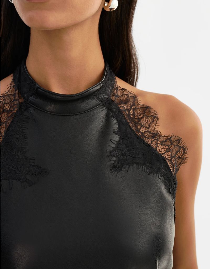 Ginny Laced Faux Leather Top Black