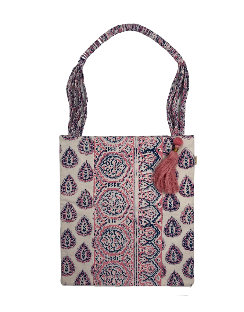 Braided Handle Tote Pink Motif 3