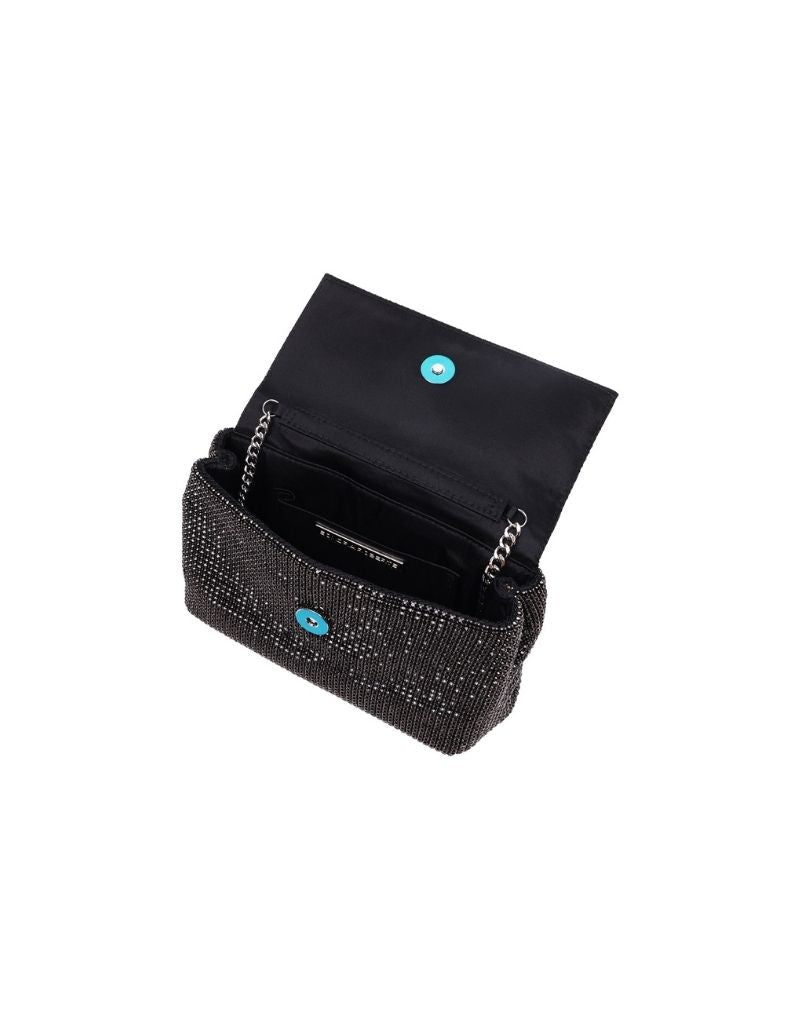 Rhinestone Flap Bag with Chain Strap SRB-E3996 Black